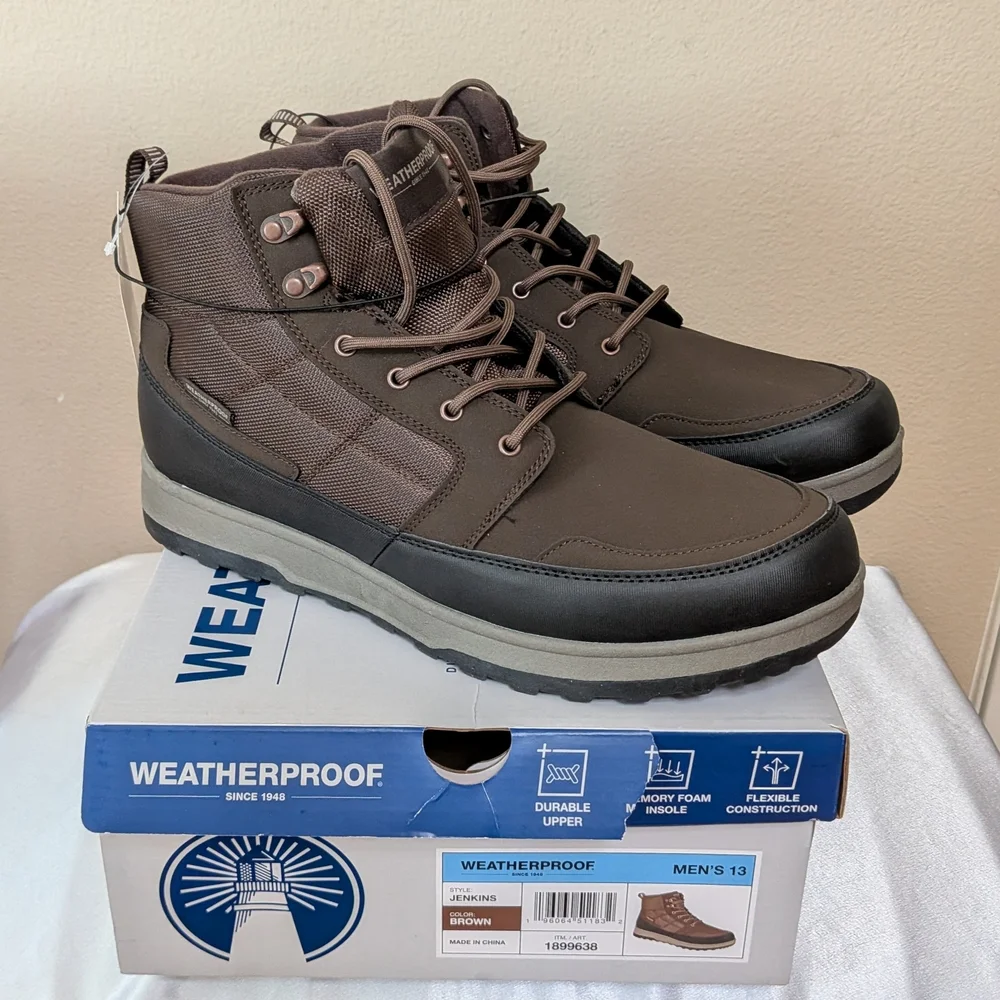New Weatherproof Men's Sneakerboot Boots Brown Size 13